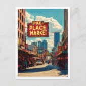 Pike Place Market Seattle Illustration Postkarte (Vorderseite)