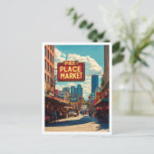 Pike Place Market Seattle Illustration Postkarte (Stehend Vorderseite)