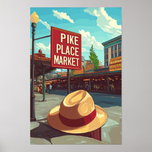 Pike Place Market Seattle USA Vintage Reise Poster