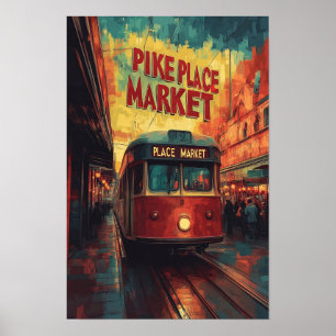 Pike Place Market Seattle Washington USA Travel Poster