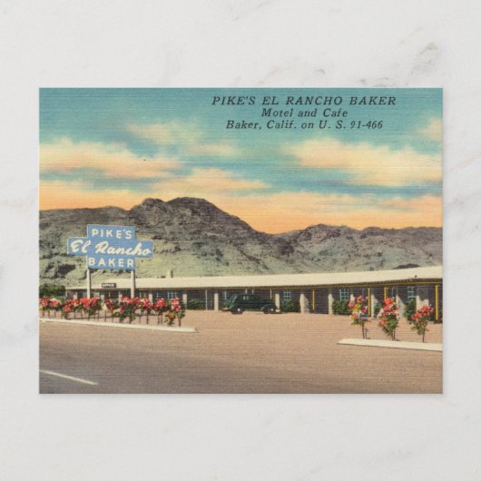 Pike's Baker Motel and Cafe, Baker, Kalifornien Postkarte (Vorderseite)