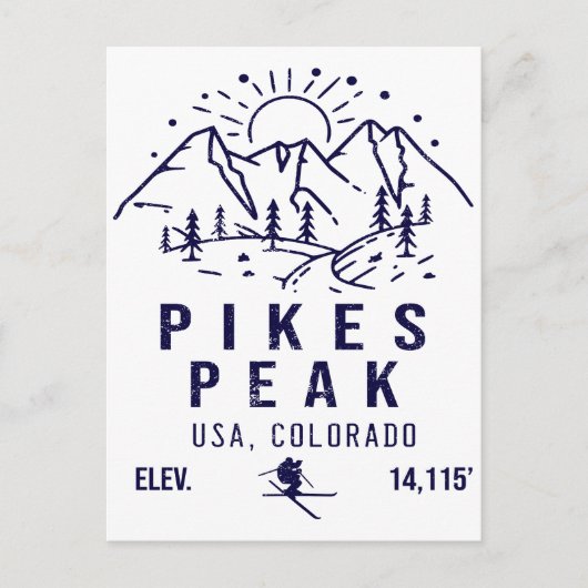 Pikes Peak Colorado Minimalistisch Skifahren Souve Postkarte (Vorderseite)