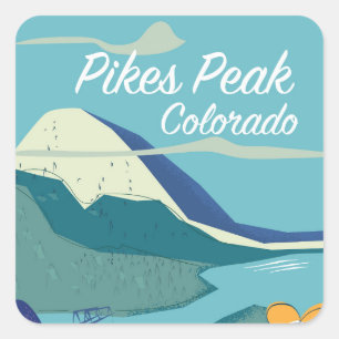 Pikes Peak Colorado vintage Reiseposter im Stil de Quadratischer Aufkleber