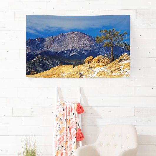 Pikes Peak mit Baum im Grünen Banner (Insitu)