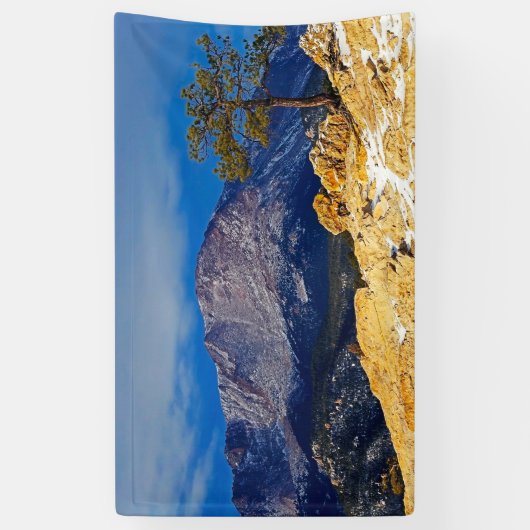 Pikes Peak mit Baum im Grünen Banner (Vertikal)