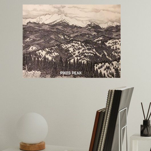 Pikes Peak Stift-/Bleistift-Illustration Poster