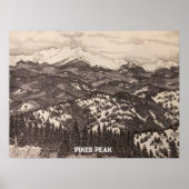 Pikes Peak Stift-/Bleistift-Illustration Poster (Vorne)