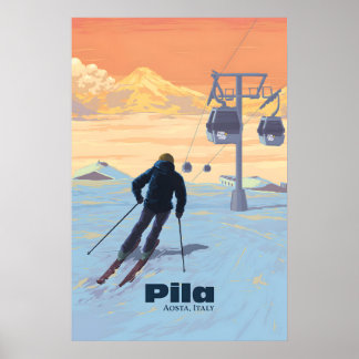 Pila Aosta Italien Skigebiet Reiseplakat Poster