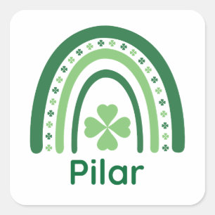Pilar Name Klee Boho Regenbogen Quadratischer Aufkleber