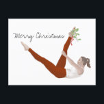 Pilates Christmas Card Feiertagspostkarte<br><div class="desc">Pilates Single Straight Leg Stretch mit mistletoe Weihnachtskarte.</div>