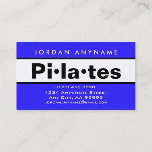 Pilates Class Instructor Bold Blue and White Visitenkarte (Rückseite)