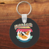 Pilates Corgi auf Retro Sunset Schlüsselanhänger (Vorderseite)