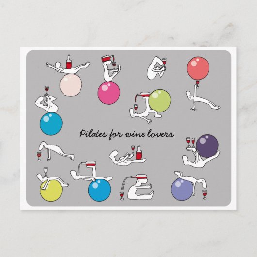 Pilates für Weinliebhaber auf Postkarte, grau Postkarte (Vorderseite)