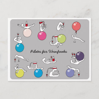 Pilates für Weinliebhaber Postkarte, Graue DEUTSCH Postkarte