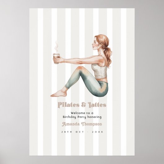 Pilates & Lattes Wellness Geburtstagsfeier Willkom Poster (Vorne)