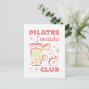 Pilates Matcha Club rosa Ästhetik Postkarte
