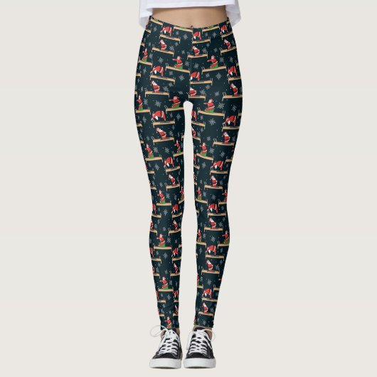 Pilates Reformer Santa Seamless Christmas Patterns Leggings (Vorderseite)