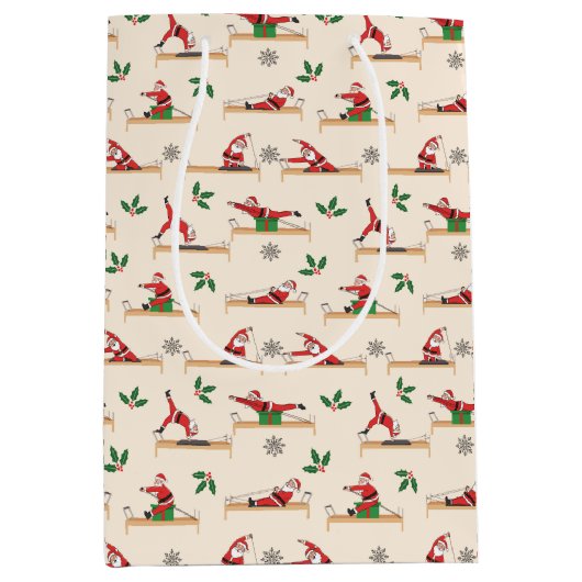 Pilates Santa Seamless Christmas Patterns Mittlere Geschenktüte (Vorderseite)