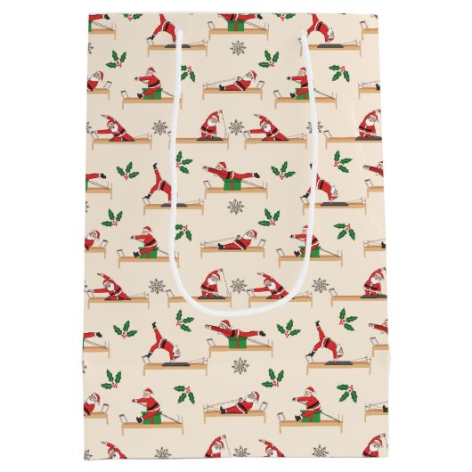 Pilates Santa Seamless Christmas Patterns Mittlere Geschenktüte (Rückseite)
