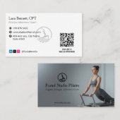 Pilates Studio Business | Modern Gray Barcode Visitenkarte (Vorne/Hinten)