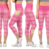 Pilates Yoga Pink Check Personalized Text Capri Leggings