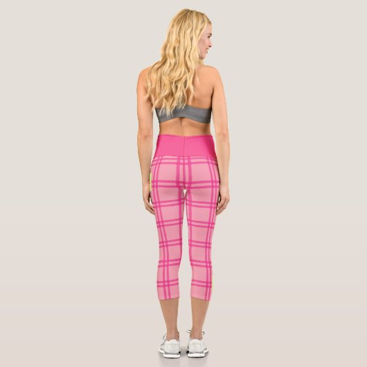 Pilates Yoga Pink Check Personalized Text Capri Leggings (Rückseite)