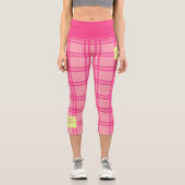 Pilates Yoga Pink Check Personalized Text Capri Leggings (Vorderseite)