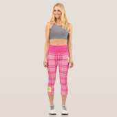Pilates Yoga Pink Check Personalized Text Capri Leggings (Vorderseite)