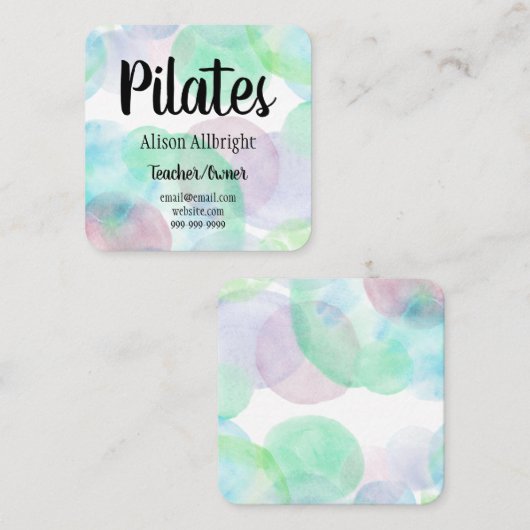 Pilates Yoga Reiki Studio Wasserfarbensplash Quadratische Visitenkarte (Vorne/Hinten)