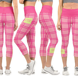 Pilates Yoga Rosa Kariert Personalisierter Text Capri Leggings