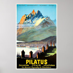 Pilatus, mountains, Switzerland, vintage travel Poster