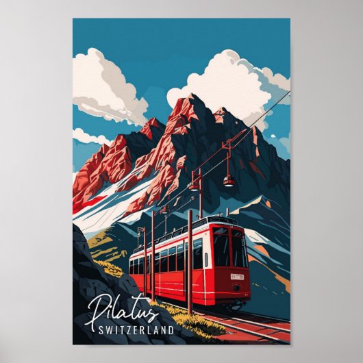 Pilatus Schweiz Vintage Reise Illustration Poster (Vorne)