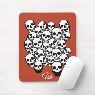 Pile Skulls Burnt Amber Red Background Mousepad