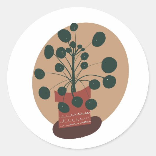 Pilea Houseplant Pflanze Pot Greenery Runder Aufkleber (Vorderseite)