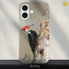Pileated Woodpecker Birdwatch Monogram Initial iPhone 16 Hülle