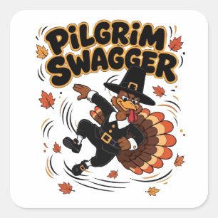 Pilger Swagger Truthahn Erntedankfest Dab Dabbing  Quadratischer Aufkleber