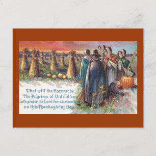Pilger und Kürbisse Vintage Thanksgiving Feiertagspostkarte