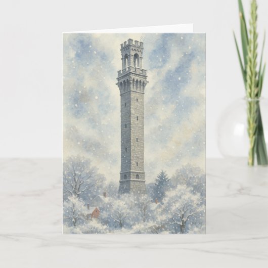 Pilgerdenkmal im Winter Feiertagskarte (Vorderseite)