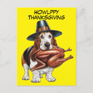 Pilgerhut mit Basset-Hound-Erntedank Postkarte