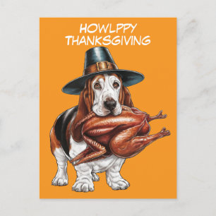 Pilgerhut mit Basset-Hound-Erntedank Postkarte