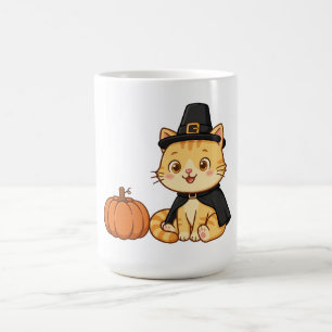Pilgerkatze Kürbis Thanksgiving Kaffeetasse