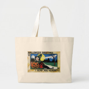 Pilgerkinder, Katze & JOL Vintage-Halloween Jumbo Stoffbeutel