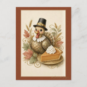 Pilgerpute mit Kürbiskuchen Thanksgiving Postkarte