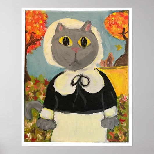 Pilgrim Cat Erntedank Girl Malerei Poster (Vorne)