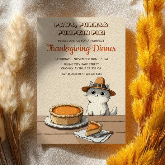 Pilgrim Cat Purrfect Funny Thanksgiving Dinner Einladung