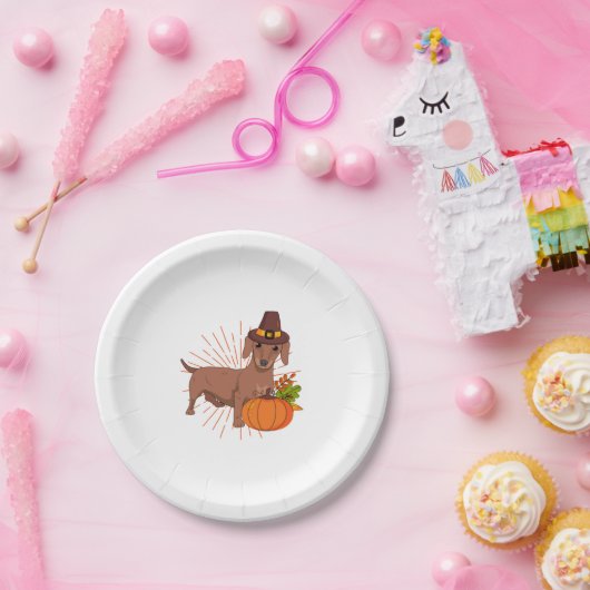 Pilgrim Dackel Kürbis Blätter Erntedank Pappteller (Party)