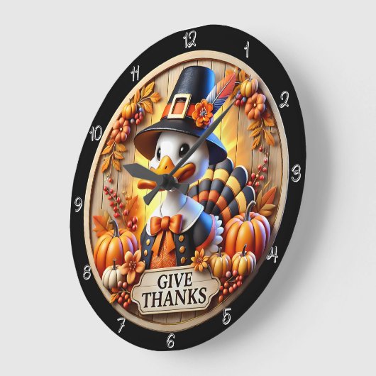 Pilgrim Duck gib Danke Sign Große Wanduhr (Winkel)