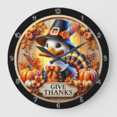 Pilgrim Duck gib Danke Sign Große Wanduhr (Vorderseite)