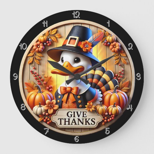 Pilgrim Duck gib Danke Sign Große Wanduhr (Vorderseite)