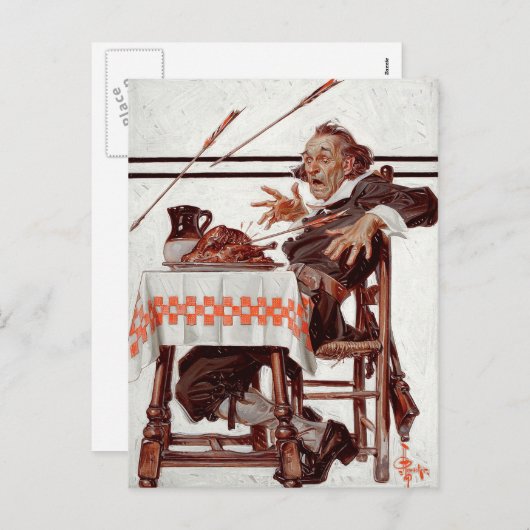 Pilgrim erschreckt. Humorale Erntedank Postkarten (Vorne/Hinten)